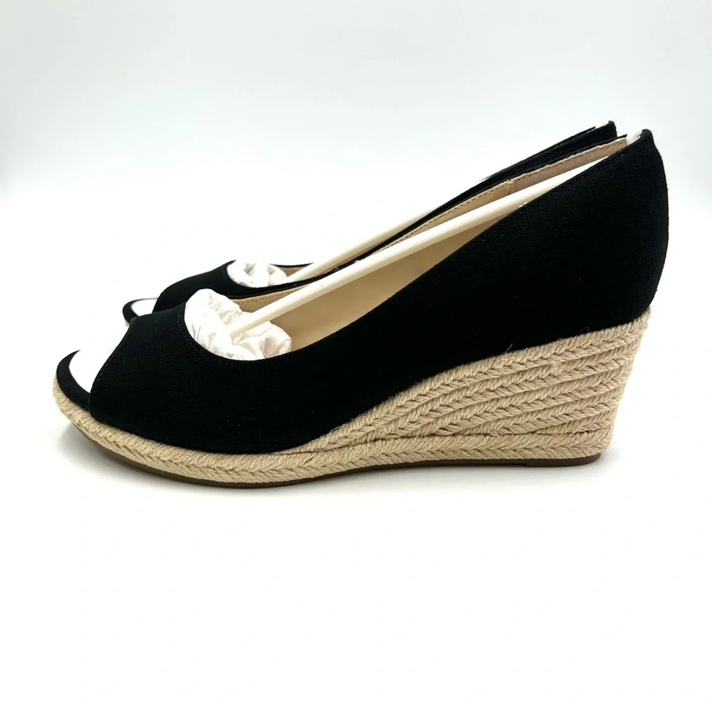Bandolino Size 6 Nuri Black Fabric Espadrilles Open‎ Toe Wedges Sandals Shoes